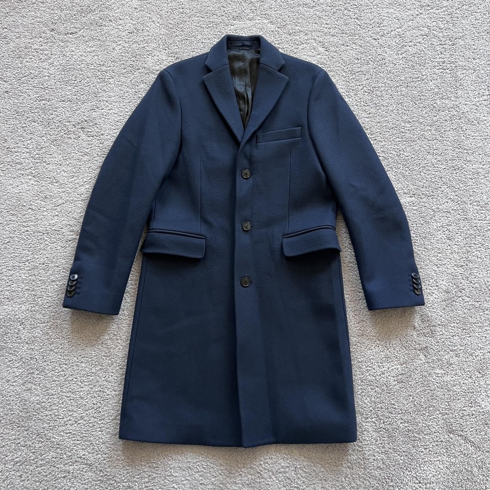 Acne Studios Garret Wool Overcoat Mens 46 Navy Blue Single Breasted Lined - Picture 1 of 15